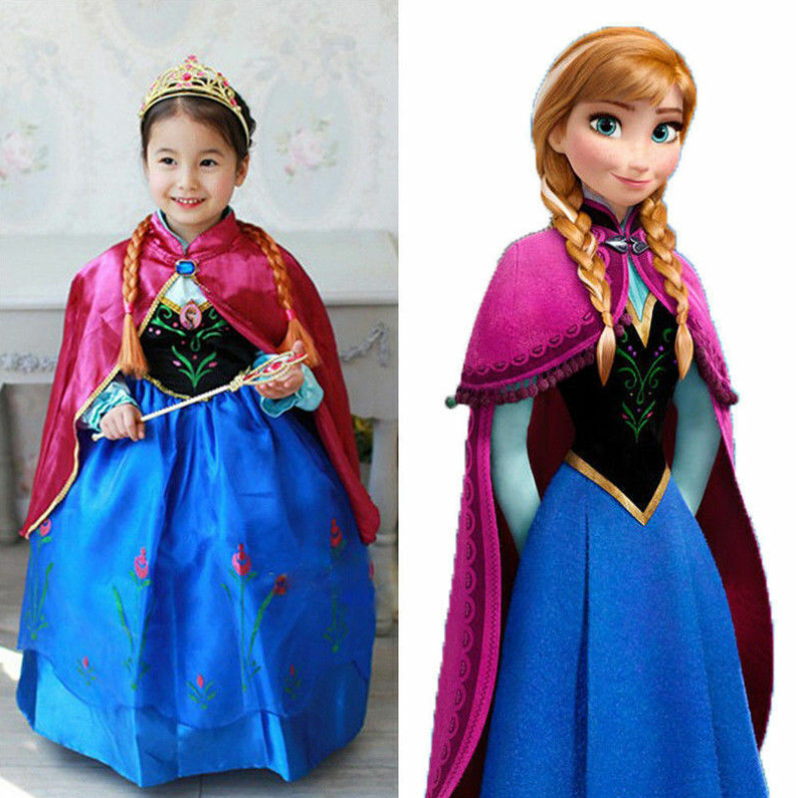 Girl Anna Frozen Costume Dress Party with size 100 110 120 130 140 (Blue) New Au