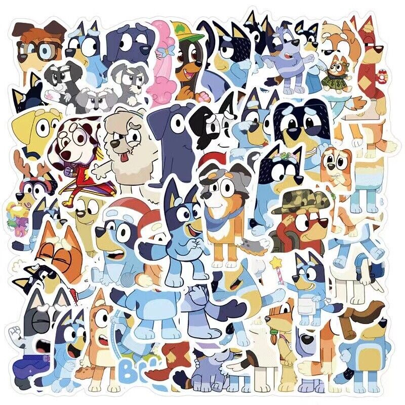 50pcs Bluey Bingo Bulk Stickers Kids Gift Party Decal Waterproof Laptop Dog 50